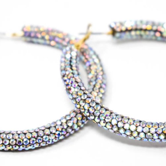 2.25" AB Clear Pave Wrap Rhinestone Hoop Earrings - Picture 9 of 9